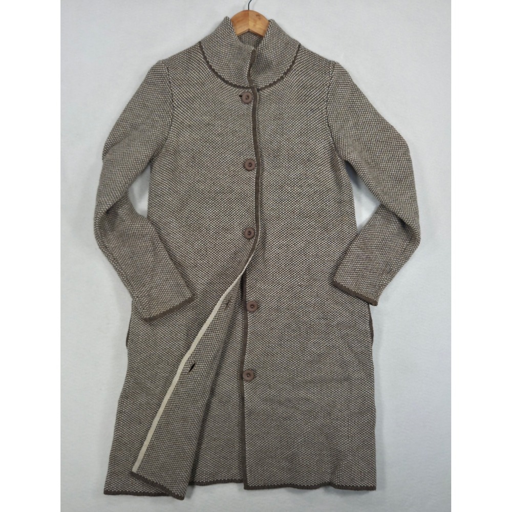 Gio & Gio Italy Brown Wool Blend Knit Longline Cardigan Button Front Duster Sm